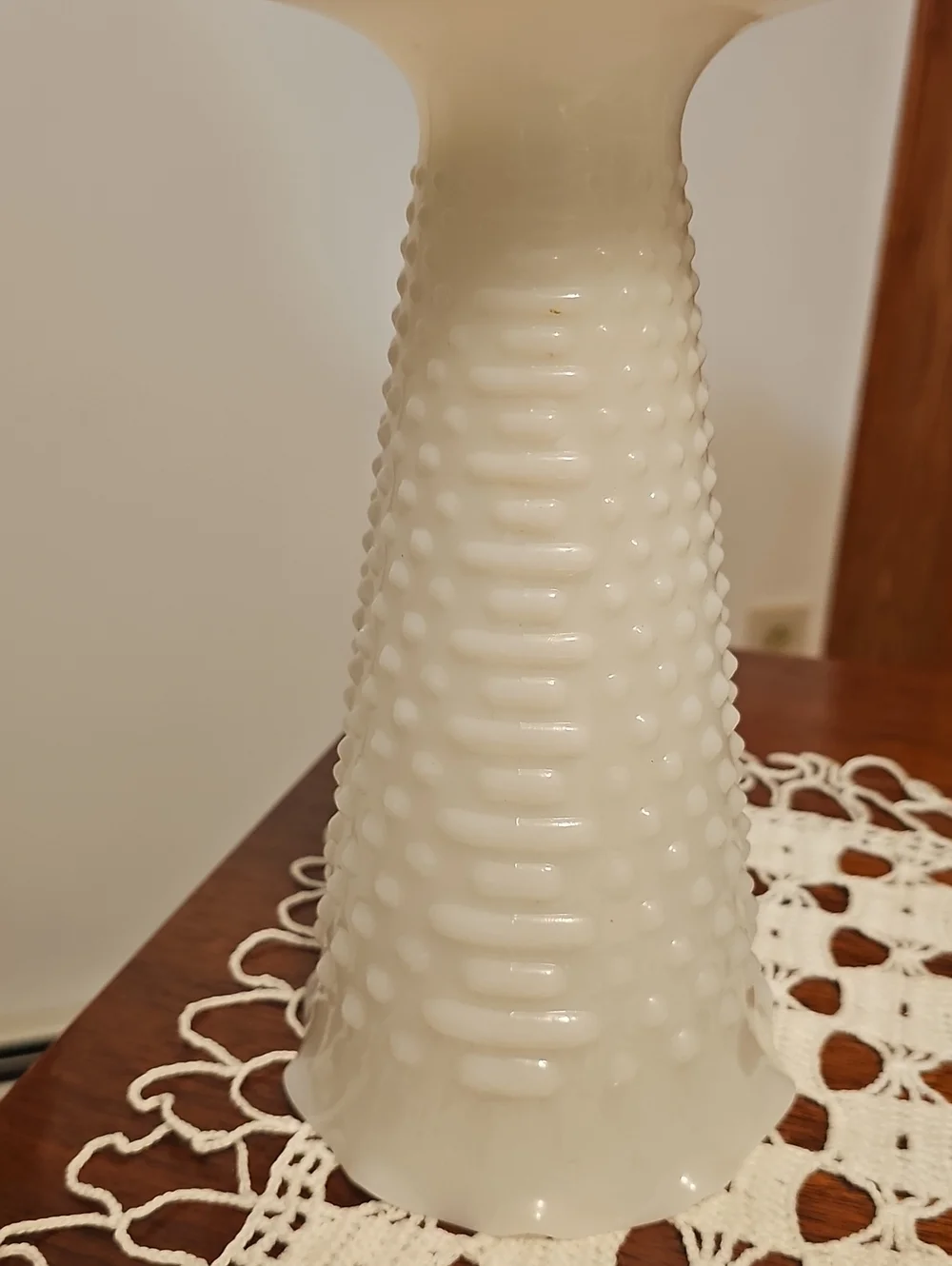 Vintage White Hobnail Trumpet  Milk Glass Vase